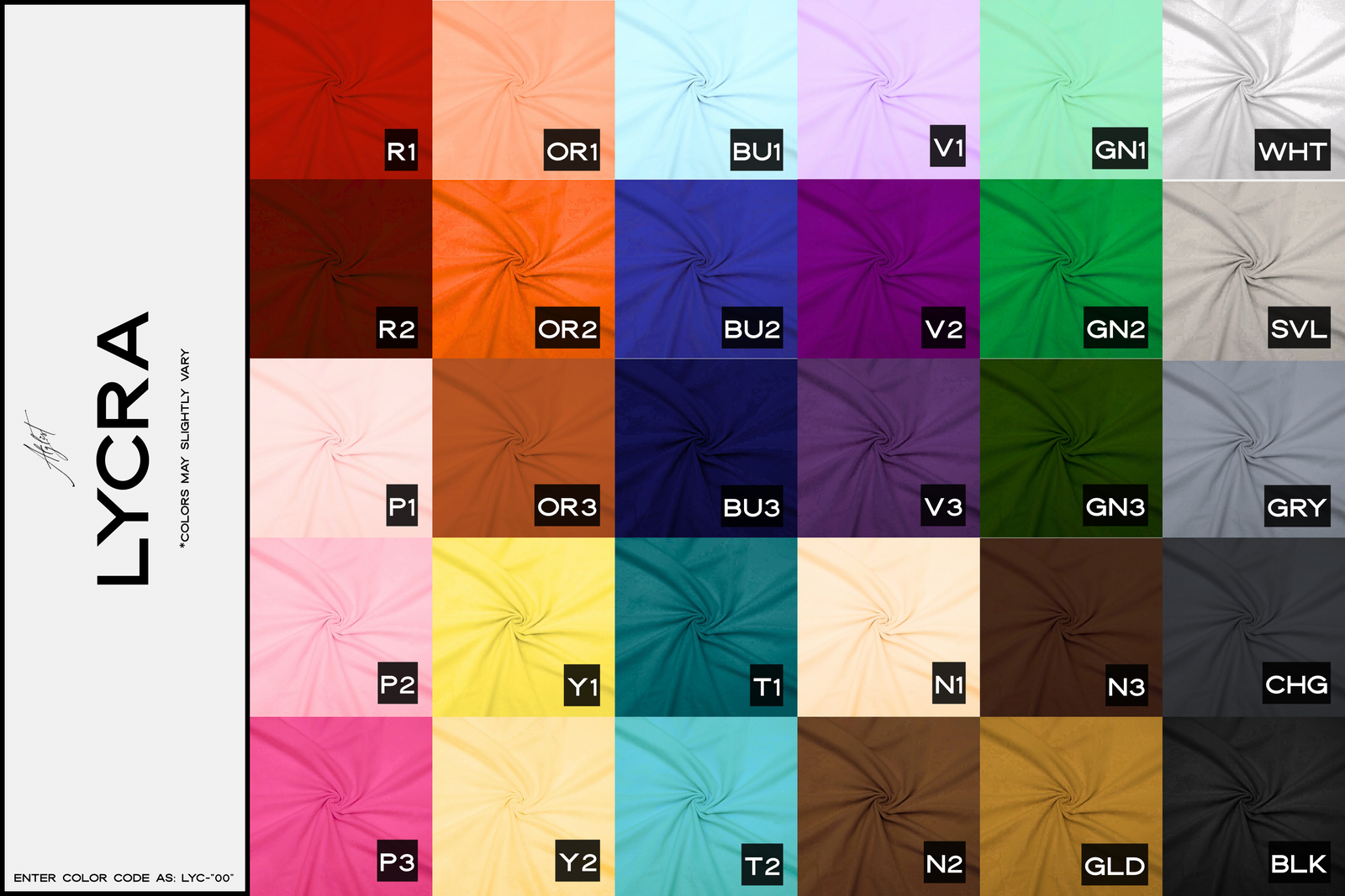 Lycra color guide