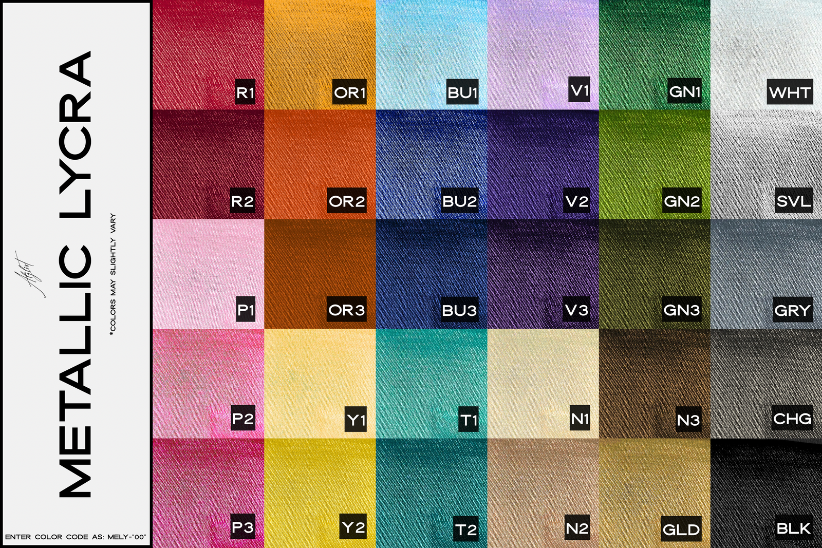 Metallic Lycra color guide