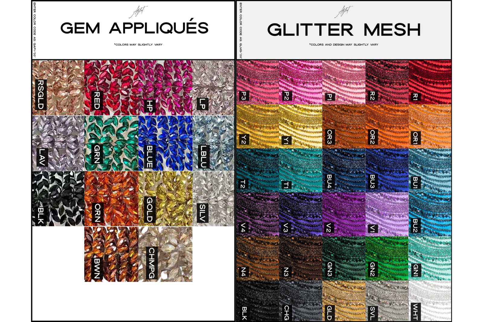 Rhinestone Color Chart color guide