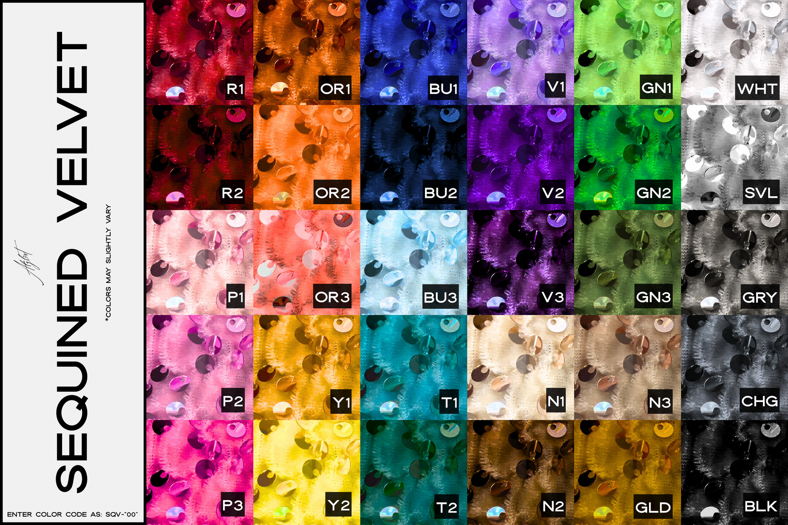 Velvet Sequin color guide