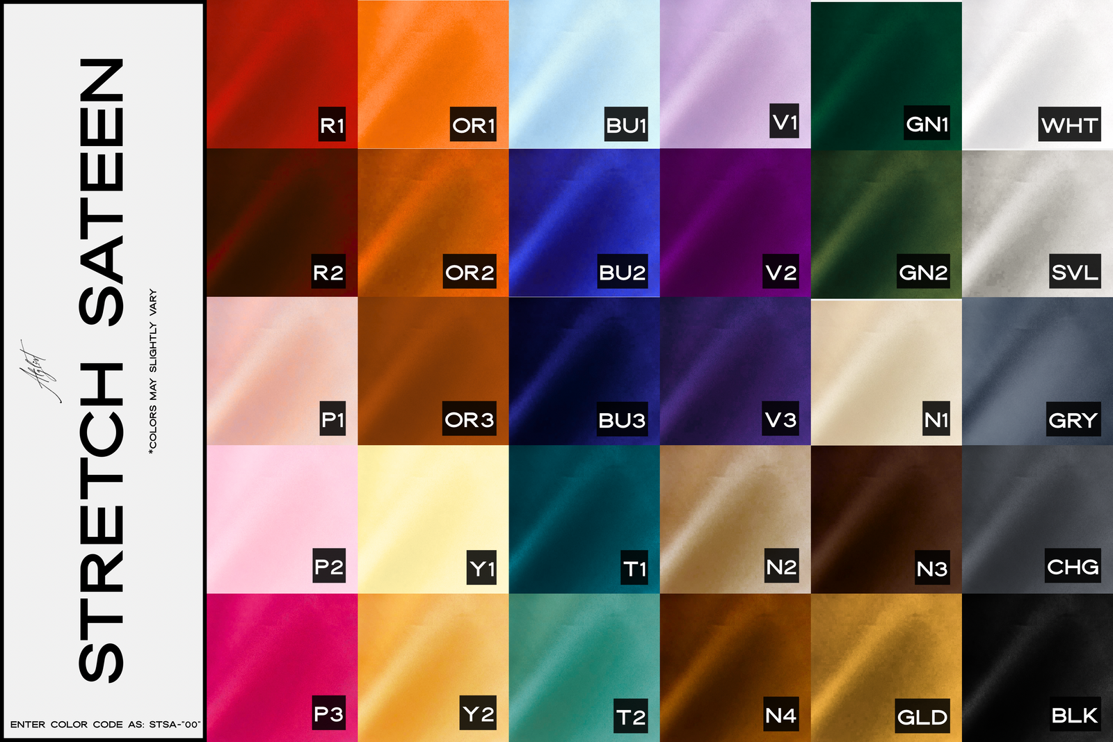 Stretchy Sateen color guide