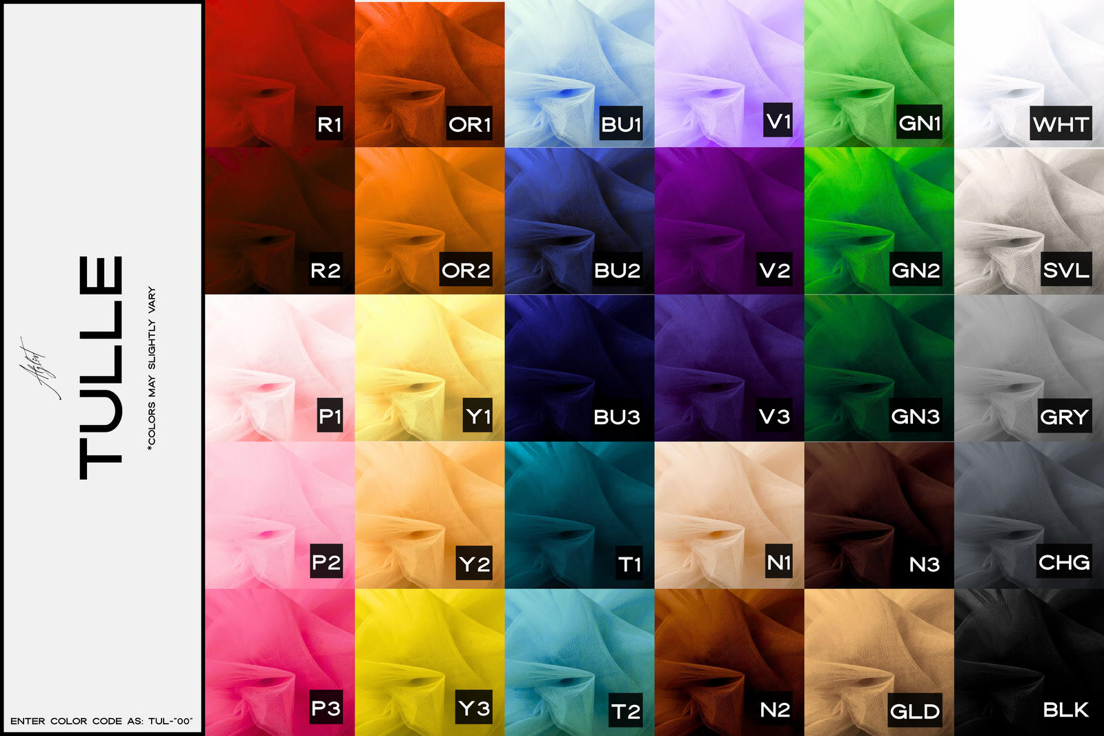 Tulle color guide