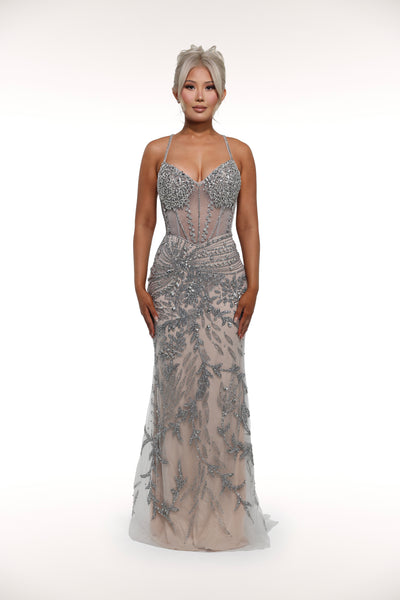 mina prom dress Women's Mina Rose Fit and Flare Off-Shoulder Sequin Mini Dress S/M/L Light Grey/Black MEAN BLVD Light Grey / L